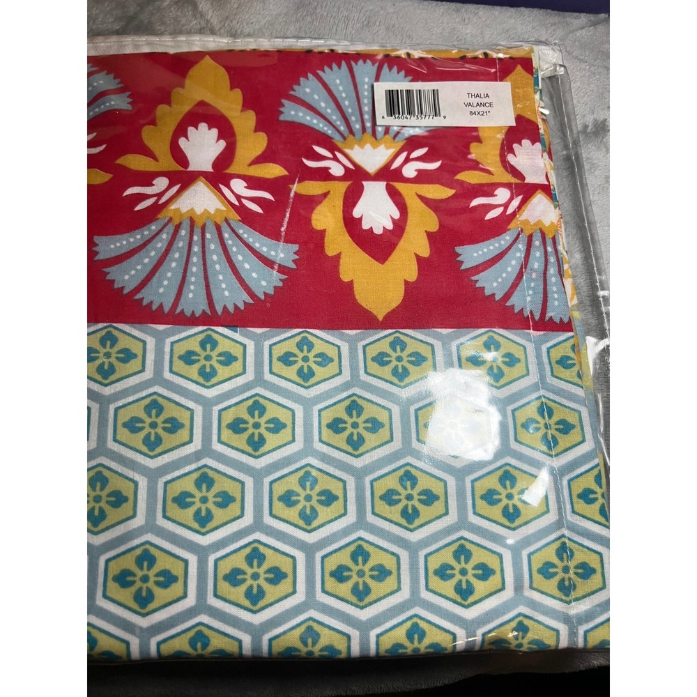 Thalia Valance 84x21 Red Gold‎ Blue Floral Geometric Window Home Decor